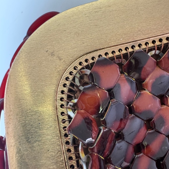 Vtg MCM  Whiting & Davis Tortoise Enamel Mesh Gold Framed Purse Bag Lucid Chain - Picture 13 of 15